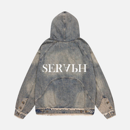SER APH Distressed Fuzzy Denim Hoodie