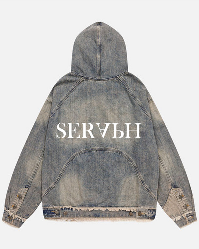 SER APH Distressed Fuzzy Denim Hoodie