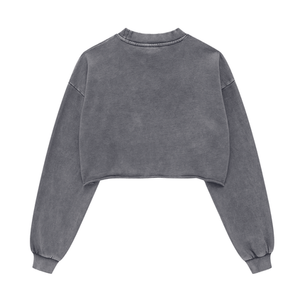 Genesis Washed Raw-Edge Cropped Crew Neck Sweatshirt