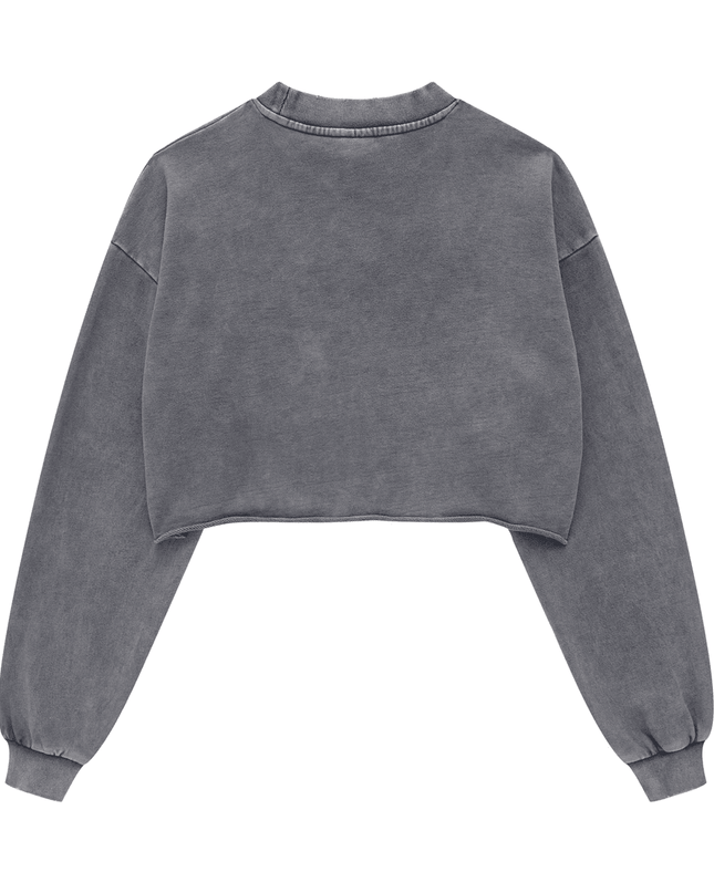 Genesis Washed Raw-Edge Cropped Crew Neck Sweatshirt
