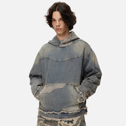 SER APH Distressed Fuzzy Denim Hoodie