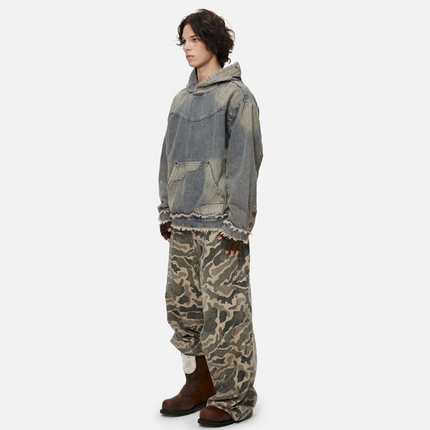 SER APH Distressed Fuzzy Denim Hoodie