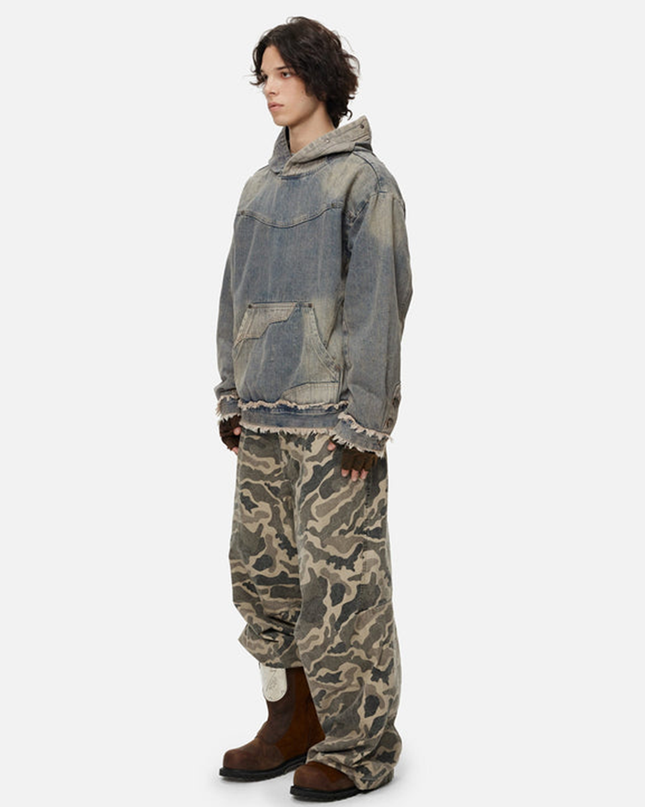 SER APH Distressed Fuzzy Denim Hoodie